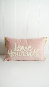 Love Yourself Embroidered Cotton Cushion With Frill